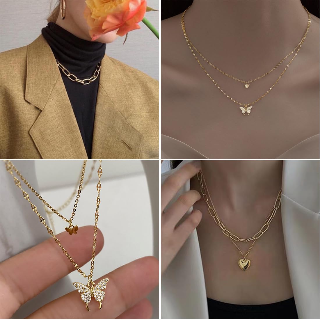 IFNODO 47pcs Gold Jewelry Set With 3 PCS Necklace, 11 PCS Bracelet,20pcs Hoop Stud Earrings,7pcs rings set For Women For Birthday Gifts