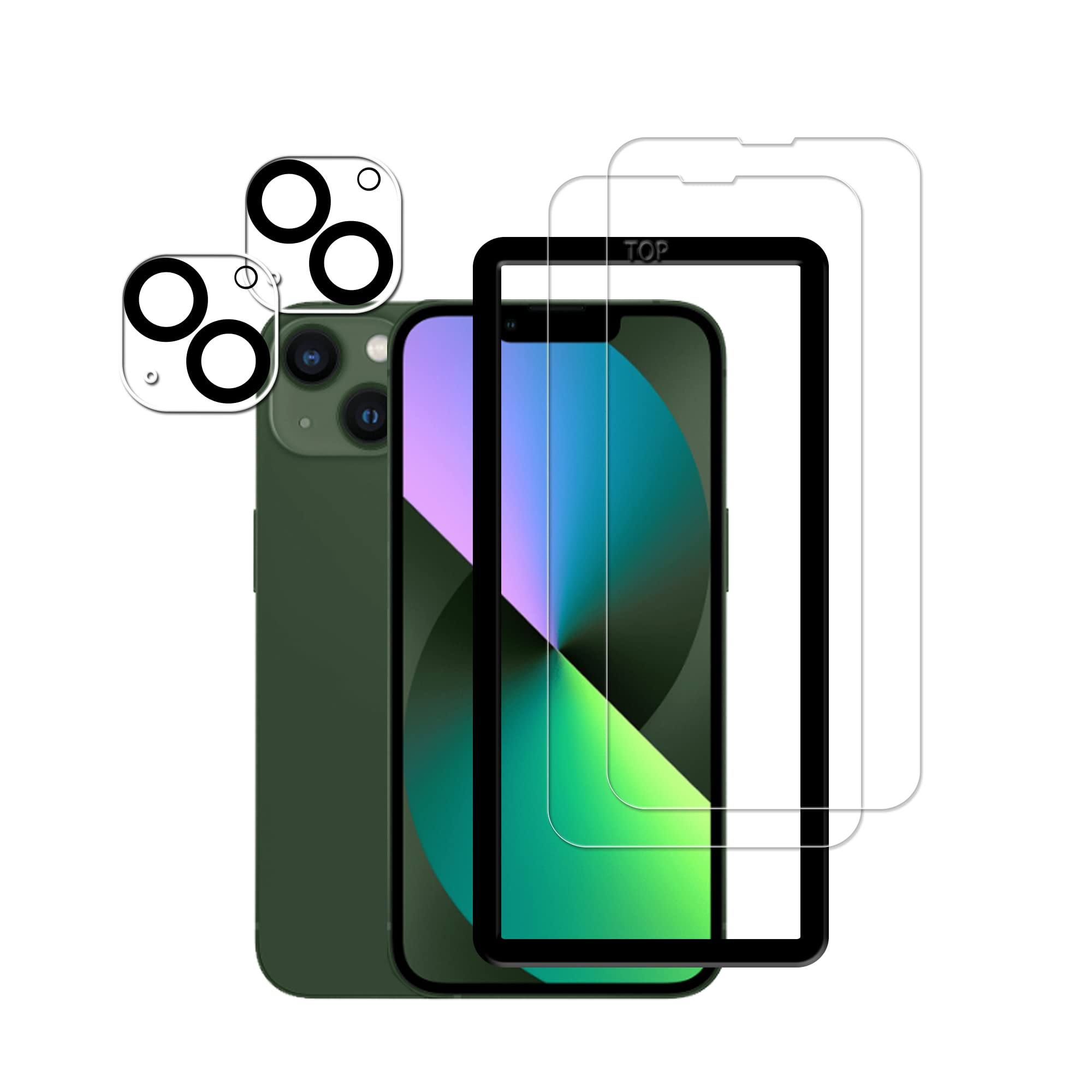 Photo 1 of HKKAIS Easy Alignment Frame Designed For iPhone 13 [6.1 inch] Tempered Glass Screen Protector 2-Pack Camera Lens Protector Film 2-Pack