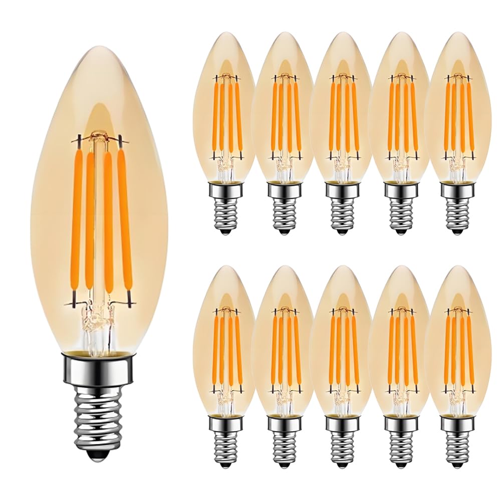 HUAMu 10 pcs E14 4W LED Candle Filament Bulbs, 40W Equivalent, Warm White(2700K) Candelabra Light Bulb, Non-Dimmable, Small Edison Screw Candle Light Bulb