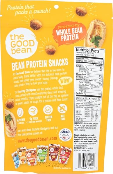 THE GOOD BEAN CRUNCHY CHICKPEAS – CLASSIC HUMMUS – 6 OZ RESEALABLE BAG – ROASTED CHICKPEA BEANS – VEGAN SNACK WITH GOOD SOURCE OF PLANT PROTEIN AND FIBER