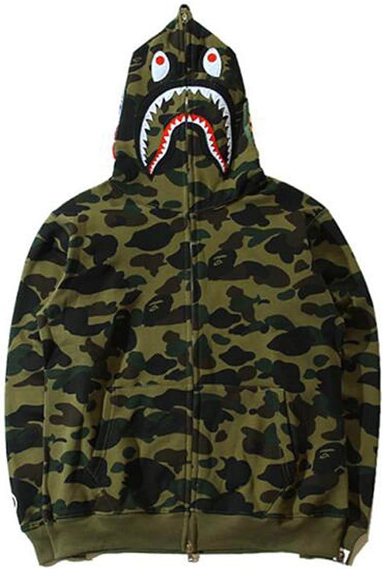 QingShuiYuan Bathing Ape Bape Shark Jaw Camo Full Zipper Hoodie Men's Sweats Coat Jacket
