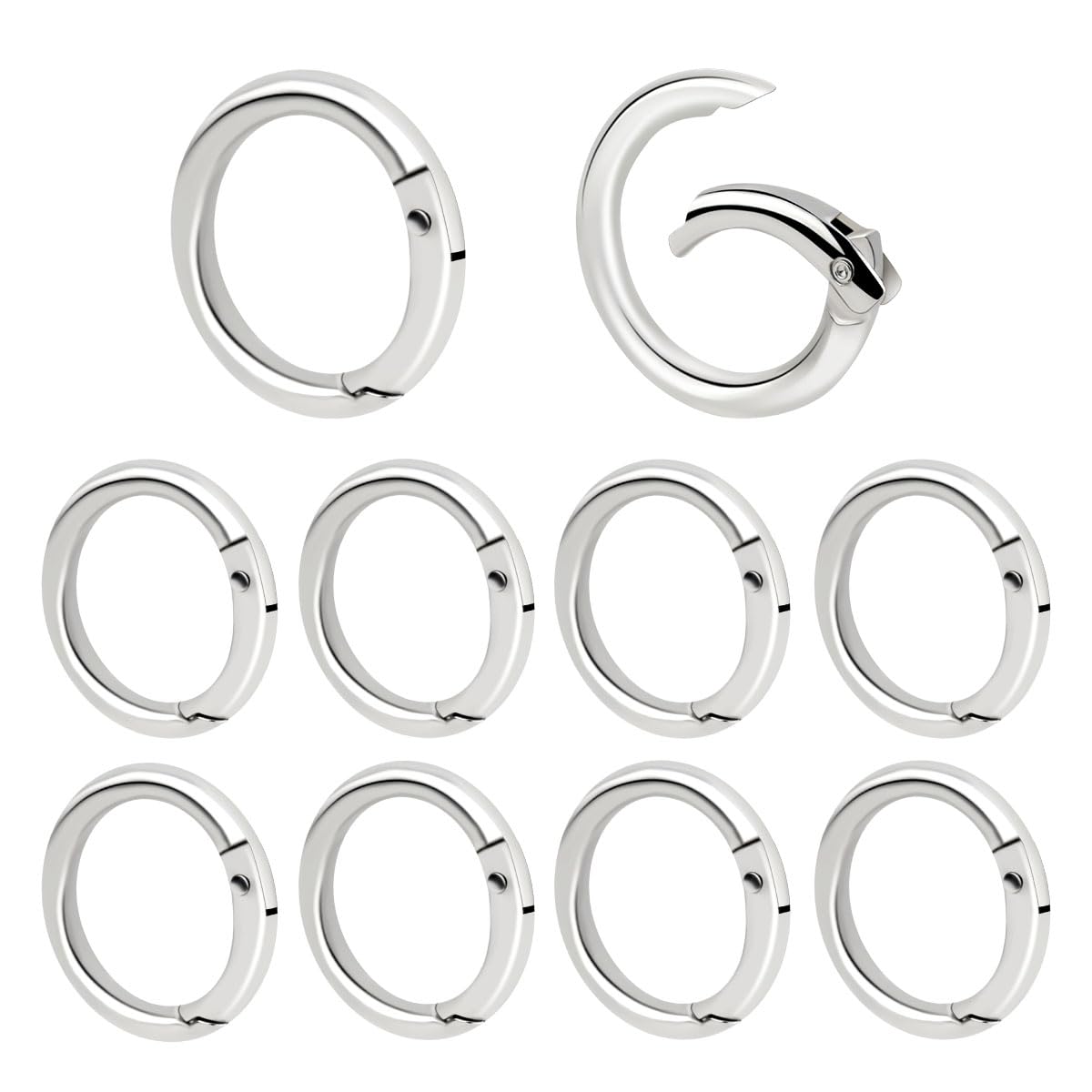 Photo 1 of 10 Pack Spring O Rings Round Carabiner Clip Key Ring Buckle Zinc Alloy Round Spring Snap Hooks for Keychain Keyring DIY Purse Handbag Chain Rings Clip Replacement (Silver)