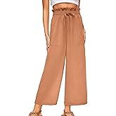 SEXEAGLE Women's Wide Leg Linen Pants Casual Loose High Elastic Waist Adjustable Knot Palazzo Trousers with Pockets