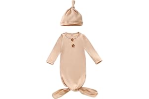 CsgrFagr Newborn Baby Knotted Gown, Super Soft Silky Infant Long Sleeve 𝗦leeper for Baby 𝗦leeping with Hat or Headband