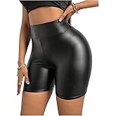 WDIRARA Women's Pu Leather High Waisted Leggings Tummy Control Yoga Biker Shorts