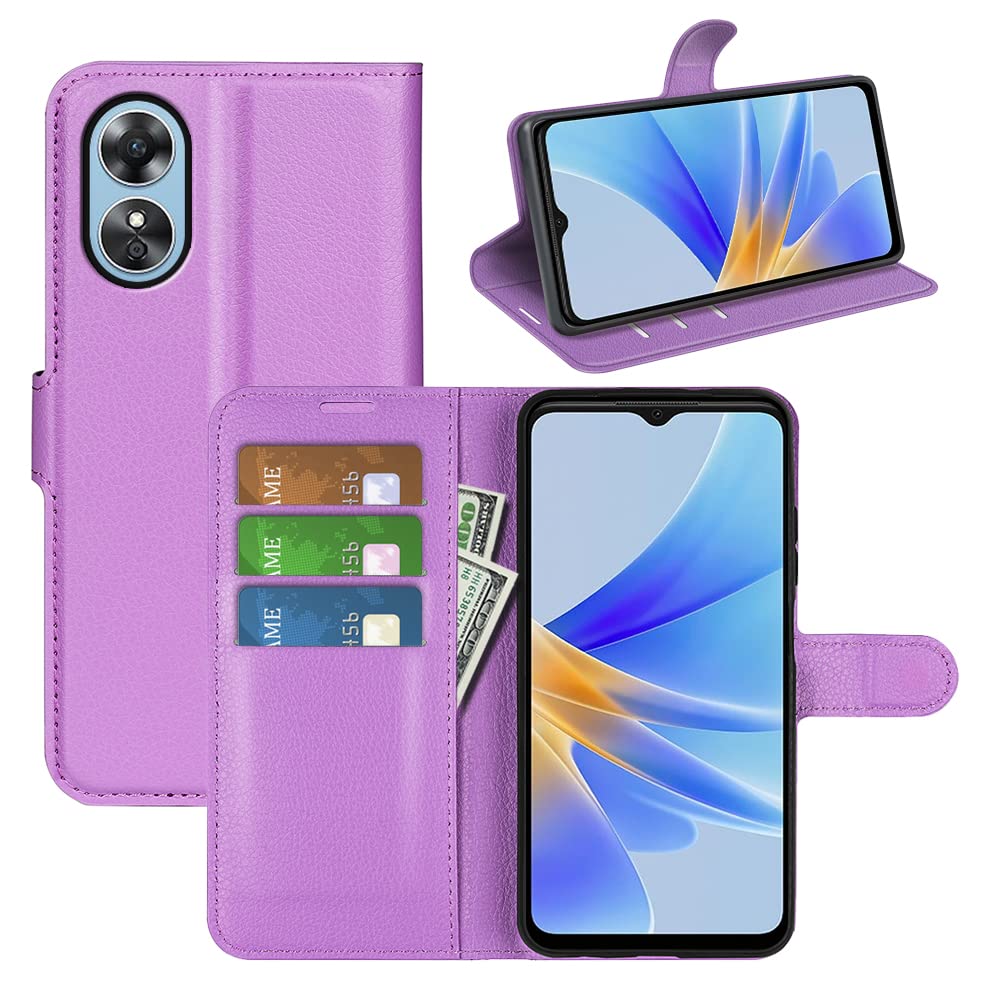 JIUNINE Case for OPPO A17, Leather Wallet Case Flip Cover with [Card Slot] [Magnetic Closure] [TPU Inner Shell] for OPPO A17, Purple