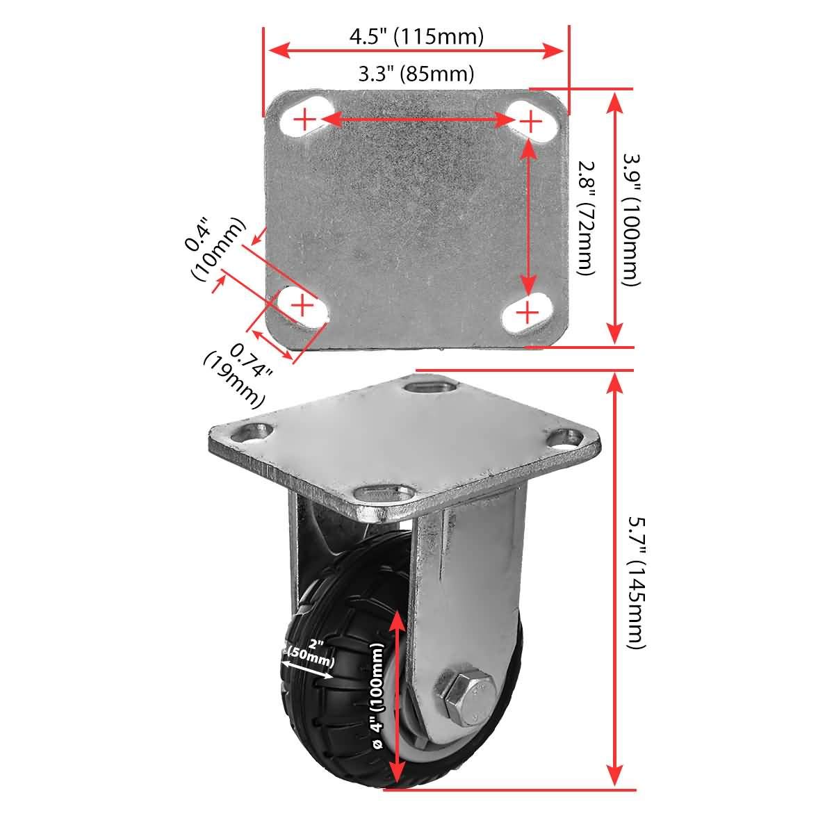FactorDuty 4 Pack 4" Heavy Duty Combo 2 No Brake Swivel & 2 Rigid Non Swivel All Terrain Caster Wheel Industrial Grade Premium Quality 700LB Per Wheel Black Tyre Tire Veins Rubber Wheel Casters: Industrial & Scientific