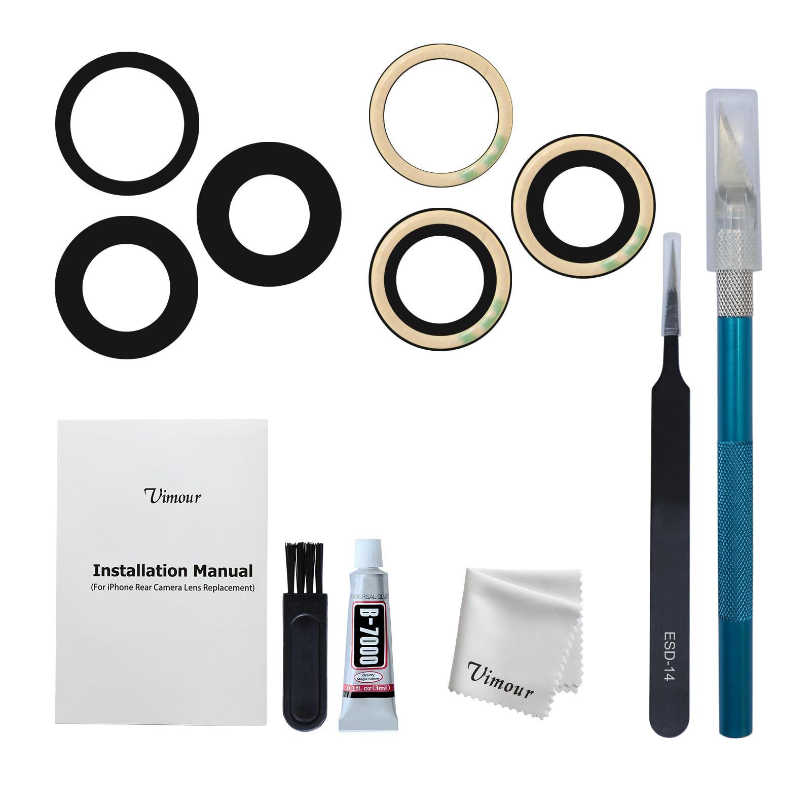Photo 1 of Vimour Rear Camera Lens Glass Replacement Kits for iPhone 16 Pro & 16 Pro Max Pre-Installed Adhesive with Installation Manual and Repair Tools