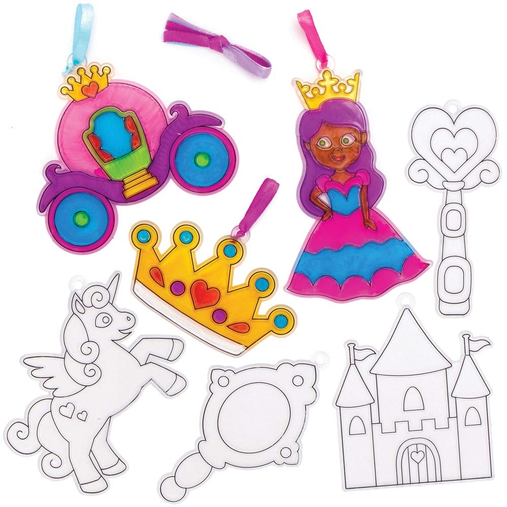 Baker Ross Princess Suncatcher Decorations, Fun Plastic Designs for Children to Colour In and Decorate (10 Pack), AX125