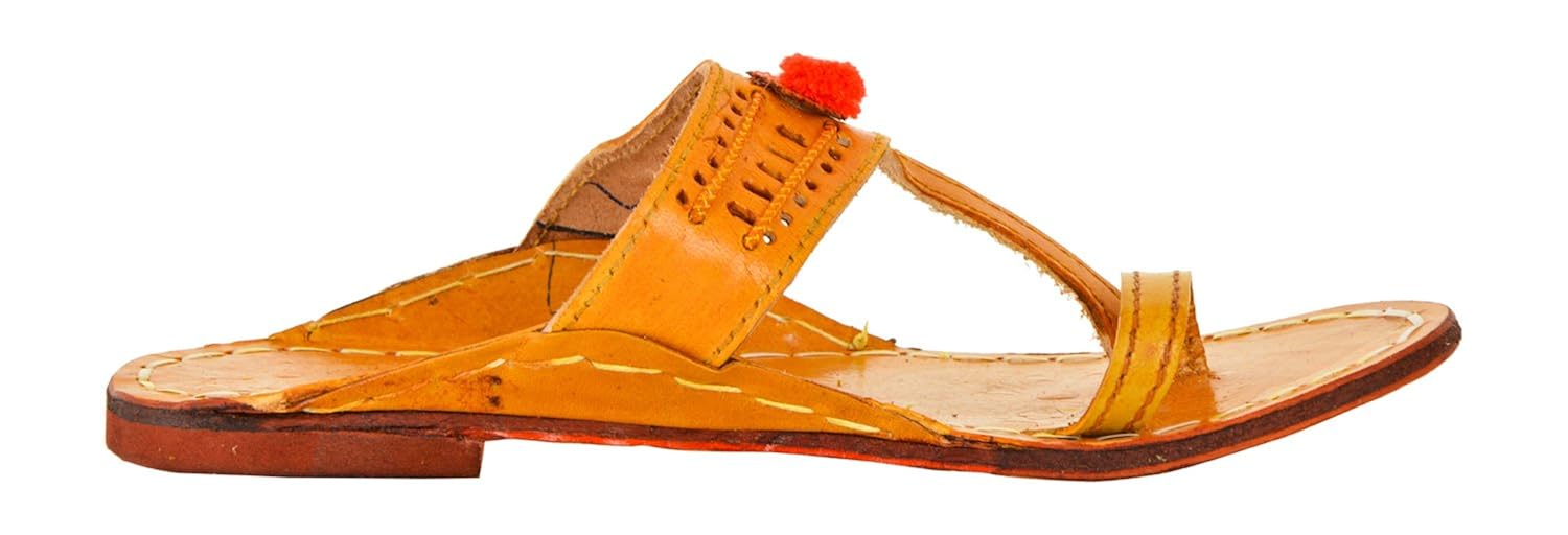 ampereus women's pure leather kolhapuri shoes (yellow)