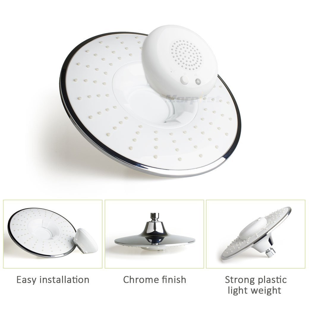 Morpilot Shower Head, with Wireless Bluetooth Speaker, High Pressure Shower Head, Save Water, Chrome Head, Waterproof, with Lithium Battery and USB Cable
