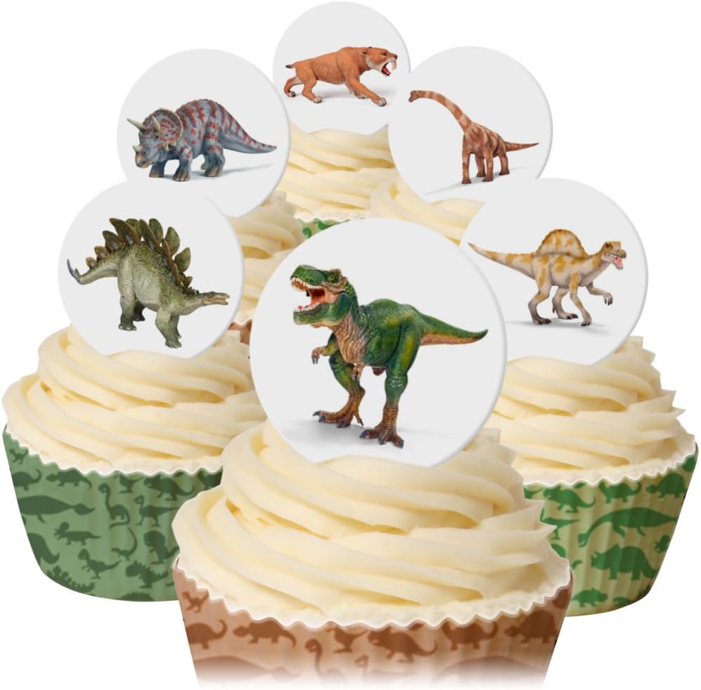 Sans sucre Lot de 12 décorations de gâteau en gaufrette en forme de dinosaures pour décorations