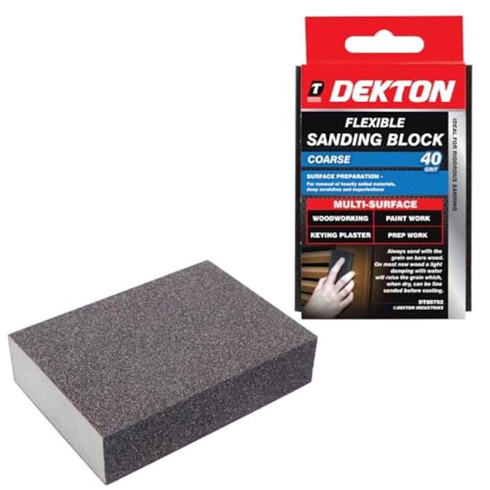 Dekton Flexible Sanding Block - Coarse 40 Grit for Multi-Surface Woodworking, Paintwork, Keying Plaster, and Prep Work - Perfect for Achieving a Smooth Finish Between Coats