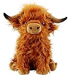 Kulupu Highland Cow Stuffed Animal,10.5 inches Realistic Cow Plush Toy,Animal Cattle Plush Farm Toy,Farm Plushie Christmas Birthday Present for Boys Girls Kids Grandchildren (Brown)