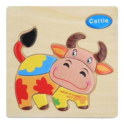 Alician Toy Children Cartoon Wooden Intelligence Jigsaw Puzzle Toy Animal Transportation Cognize Hands Grip Toy Calf