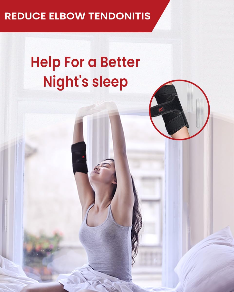 Hurmoya Elbow Brace Comfortable Night Sleep, Cubital Tunnel Syndrome, Ulnar Nerve Entrapment with Compression Sleeve Immobilizer, 2 Removable Metal Splints Pain Relief for Men and Women (M)
