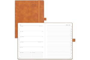 POPRUN Planner 2024-2025 (6.5'' x 8.5'') Academic Calendar Notebook (July 2024 - June 2025) Weekly & Monthly Organizer for time Management, Leather Cover, Monthly Tabs, Inner Pocket - Brown