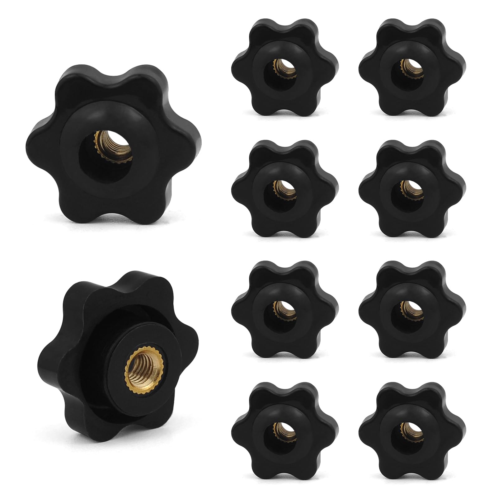 JJWNMLL 10PCS Clamping Screw Knob Star M5-outer Diameter 25 Thumb Bolts Thread Replacement Star Hand Knob Tightening, Black Grip (M5-outer diameter 25)