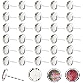 DICOSMETIC 100Pcs 6mm Cabochons Earrings Posts Stainless Steel Stud Earring Bezel Setting Blank Earring Studs Trays Earrings Findings Flat Round Ear Ring Bezels for DIY Jewelry Making