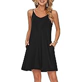 MISFAY Women's Summer Spaghetti Strap Casual Swing Tank Beach Cover Up Dress with Pockets