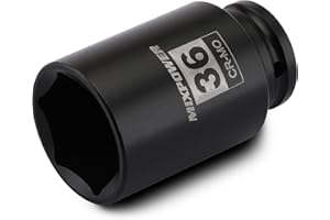 MIXPOWER 1/2" Drive Deep Impact Socket, CR-MO, 36 mm, METRIC, 6 Point, Axle Nut Impact Grade Socket for Easy Removal