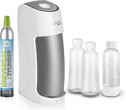 Amazon De Soda Trend Wassersprudler St2 G100 Inkl Co2 Universalzylinder 2xglasflasche Und 1xpet Flasche Easyslide Funktion Weiss Grau