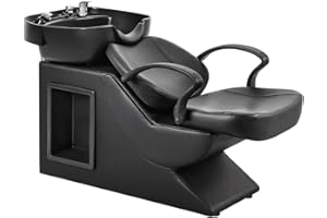 IJIALIFE Shampoo Bowl and Chair Set for Salon, Hair Washing Station for Hair Stylist, ABS Shampoo Bowl Sink Chair with Side Store Compartment for Spa Beauty Barbershop, Black