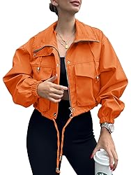 Tankaneo Womens Cropped Jacket Zip Up Lightweight