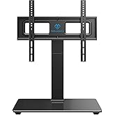 PERLESMITH Universal Swivel TV Stand for 32–70 inch TVs, Height Adjustable Table Top TV Stand Mount with Tilt, Tempered Glass