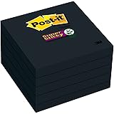 Post-it Super Sticky Notes, 3 in x 3 in, 5 Pads, 2x the Sticking Power, Black, Recyclable (654-5SSSC)