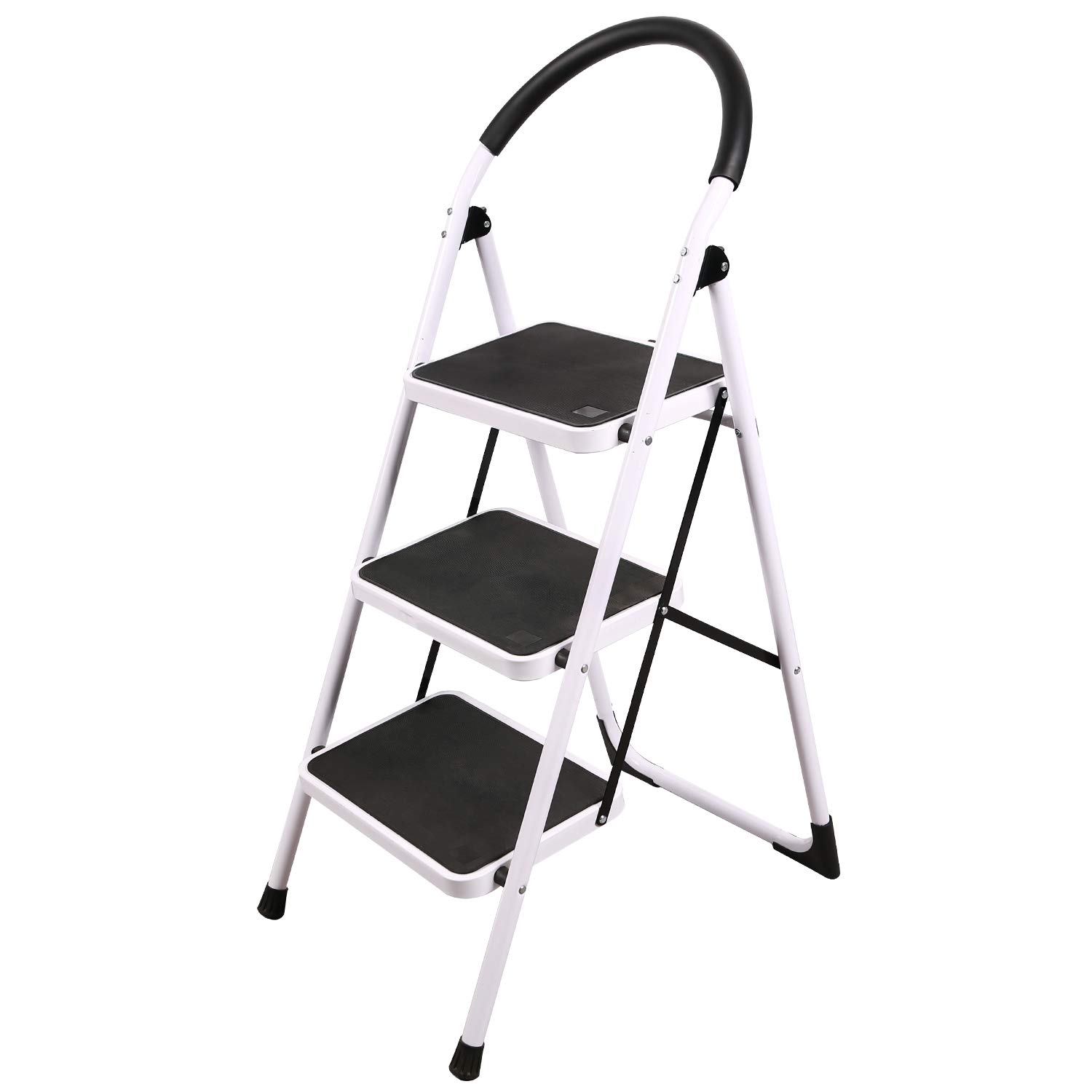 REDCAMP Folding 3 Step Ladder with Handrails,Heavy Duty Wide Kitchen Steps Stool for with Anti-Slip Feet & Sturdy Frame,Ideal for Adults Elderly Home Office,Holds 330 lbs