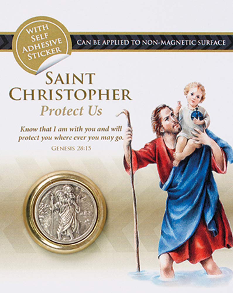 Saint Christopher Magnetic / Sticky Car Dash Plaque ~ Medal (Fridge Magnet)