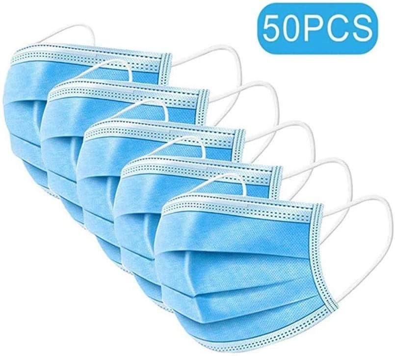 OUUED Pack of 50 Surgical Masks Medical Standard - Sealed Bag -3-Ply Disposable Face Mask Can Be Used in Offices, Households Sensitive to Pets Thin Fabric Pads for Dust Protection
