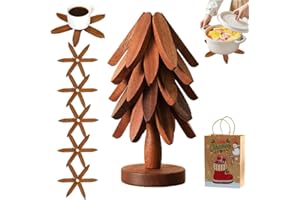 RONSALO Natural Tree Trivet Set, Wooden Tree Trivets, Christmas Trees Pot Holders, 4 Wooden Trivets & 1 Stand Like a Christmas, Wood Trivet for Hot Dishes, for Hot Pot/Bowl/Teapot Foldable Kitchen (Walnut C)