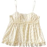 MakeMeChic Women's V Neck Spaghetti Strap Camisole Sleeveless Ruffle Hem Y2K Tank Tops