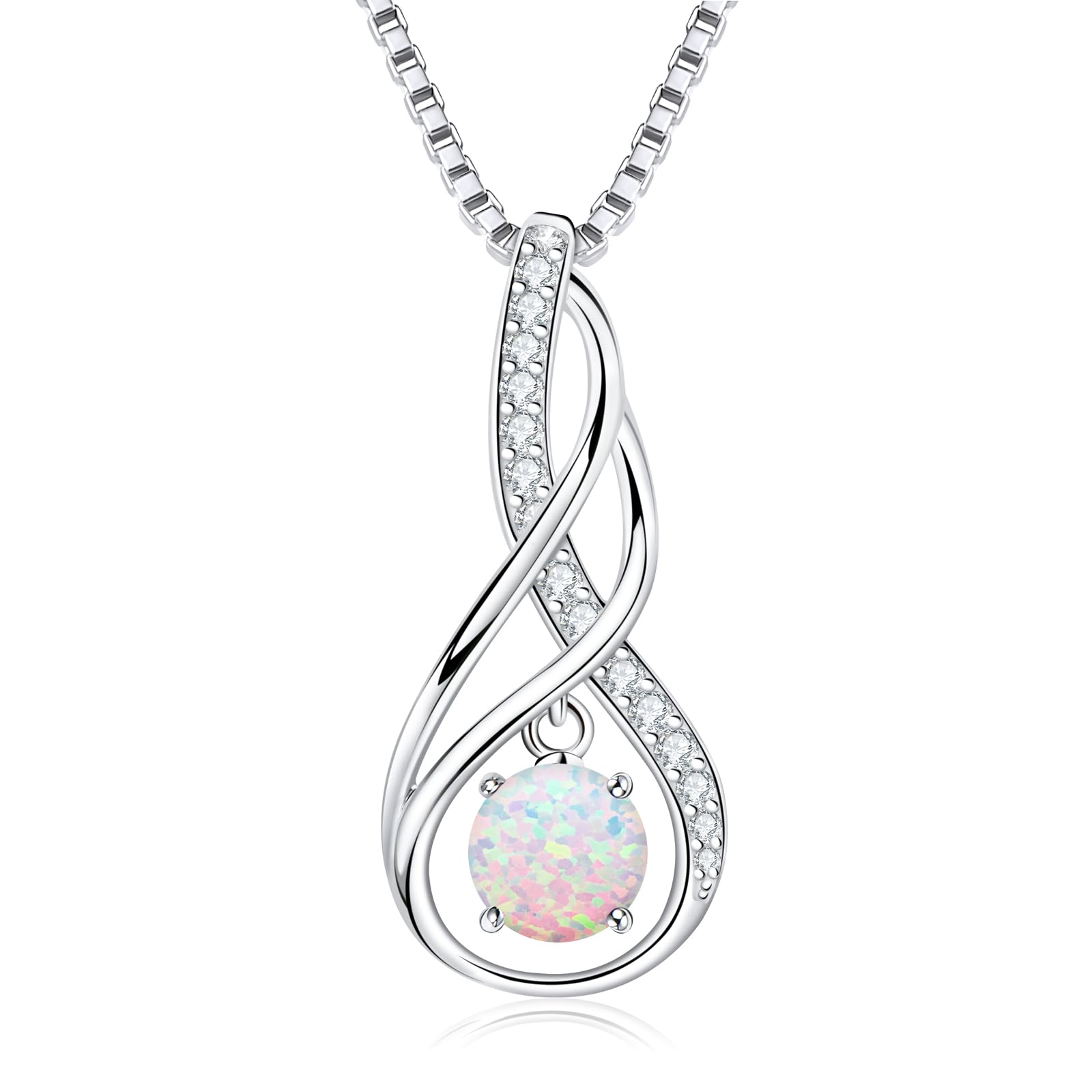 AINUOSHI Opal Necklace Mothers Day Gifts for Mom Sterling Silver Infinity Necklace October Birthstone Jewelry Birthstone Necklaces Women Anniversary Birthday Graduation Gifts for Wife Girlfriend Her