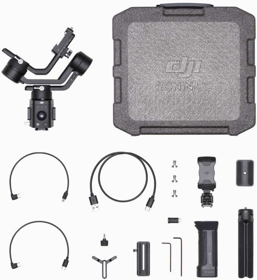2019 DJI Ronin-SC 3-Axis Gimbal Stabilizer for Mirrorless Cameras, Comes 64GB Micro SD, Tripod, Phone Holder, Carrying Case and Cleaning Kit, Up to 4.4lb Payload, 1 Year Limited Warranty : Camera & Photo