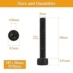 55 Pieces M5 x 30mm Socket Head Cap Screws, Thread