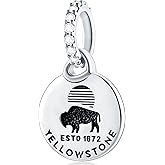 Yellowstone National Park Charm Pendant, fit Pandora Travel Souvenir Bracelet Necklace, Silver Plated Wyoming American Bison Dangle Bead, Gift for Women/Mothers Day