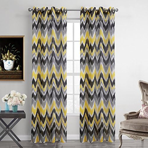 Grayish Yellow Wave Printed Polyester Panel Curtains (Singel Panel ) Muliti Size BEIBEITEX ( 52''W×95''L)
