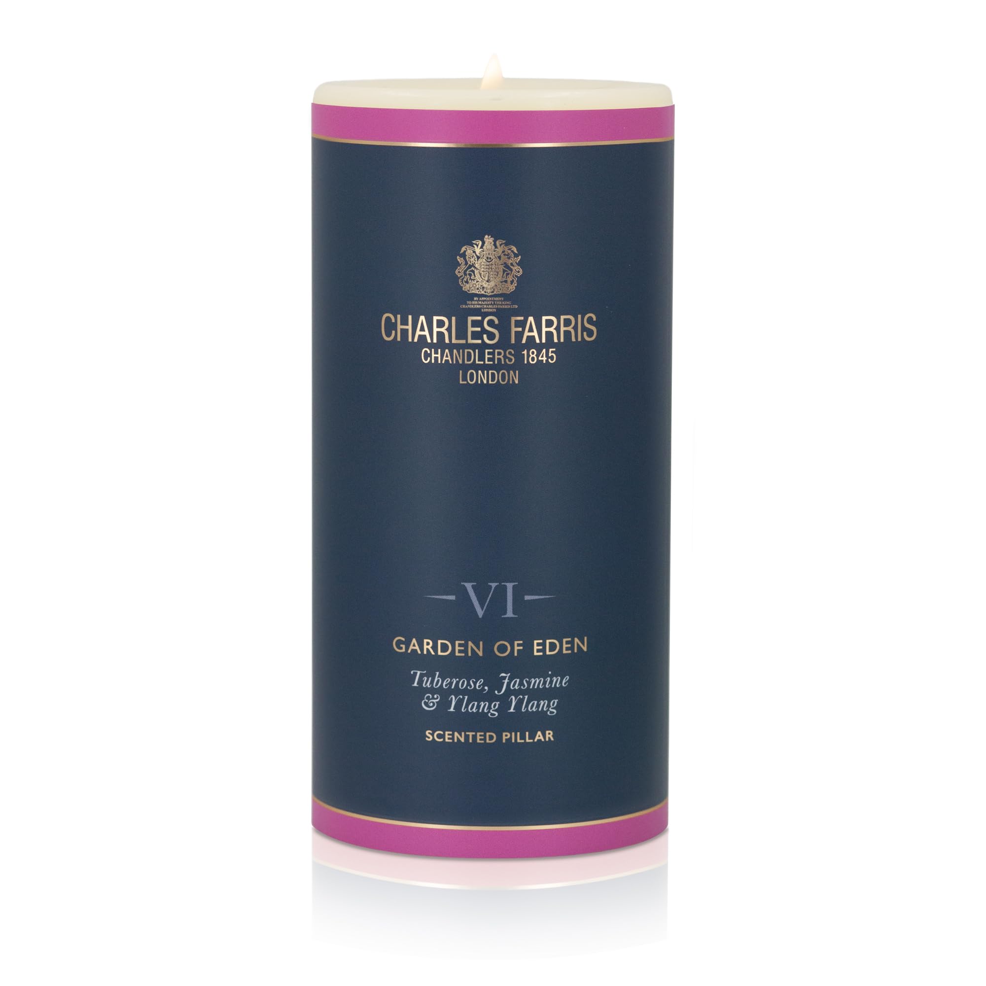 Charles Farris Garden of Eden Luxury Scented Pillar Candle - 75 Hours + Burn Time (Tuberose, Jasmine & Ylang Ylang)