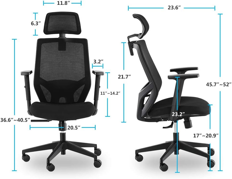 Ergonomic Office Chair, Mesh Chair with Lumbar Support, Tribesigns High Back Desk Chair with Breathable Mesh, Thick Seat Cushion, Adjustable Armrest, Backrest and Headrest: Kitchen & Dining