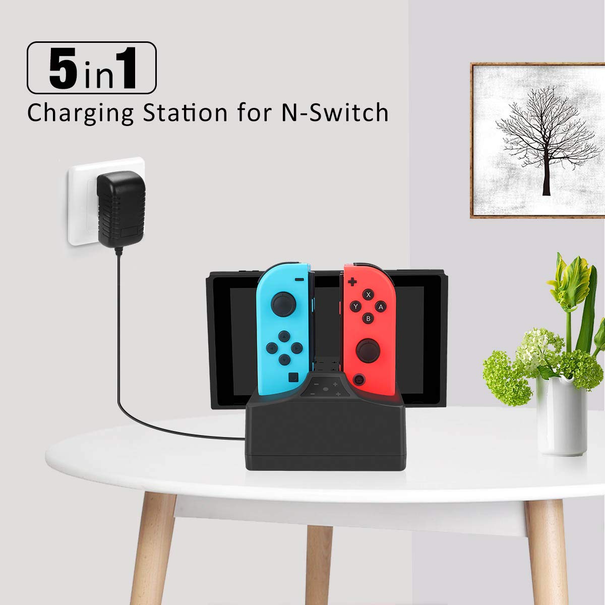 Charging Station for Nintendo Switch, Y Team 5 in 1 Charging Dock for Nintendo Switch Console and Joy Con Controller with 5FT Cable and AC Adapter