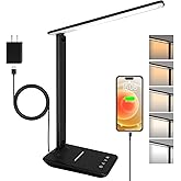 shinelife LED Desk Lamp for Office Home, Bright Desk Light with USB Charging Port, Adjustable Dimmable Desk Lamps 5 Modes 5 Brightness, Touch Study Lamp for Nail, Craft, Puzzle, Sewing, Study, Black