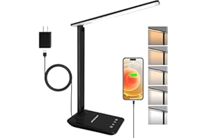 shinelife LED Desk Lamp for Office Home, Bright Desk Light with USB Charging Port, Adjustable Dimmable Desk Lamps 5 Modes 5 Brightness, Touch Study Lamp for Nail, Craft, Puzzle, Sewing, Study, Black
