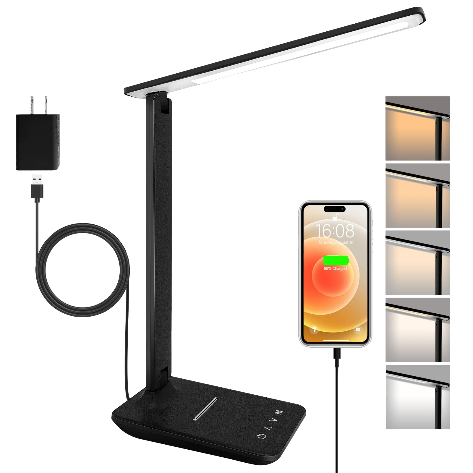 Photo 1 of shinelife LED Desk Lamp for Office Home, Bright Desk Light with USB Charging Port, Adjustable Dimmable Desk Lamps 5 Modes 5 Brightness, Touch Study Lamp for Nail, Craft, Puzzle, Sewing, Study, Black