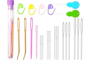 Hekisn 25Pcs Large Eye Blunt Yarn Needles Kit, Assorted Sizes Bent Tapestry Darning Needle & Stitch Markers &Threaers for Knitting, Crochet (Purple)