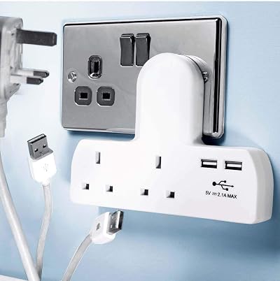 Status USB Double Port Power Adapter UK Plug White S2W2USBCFS6