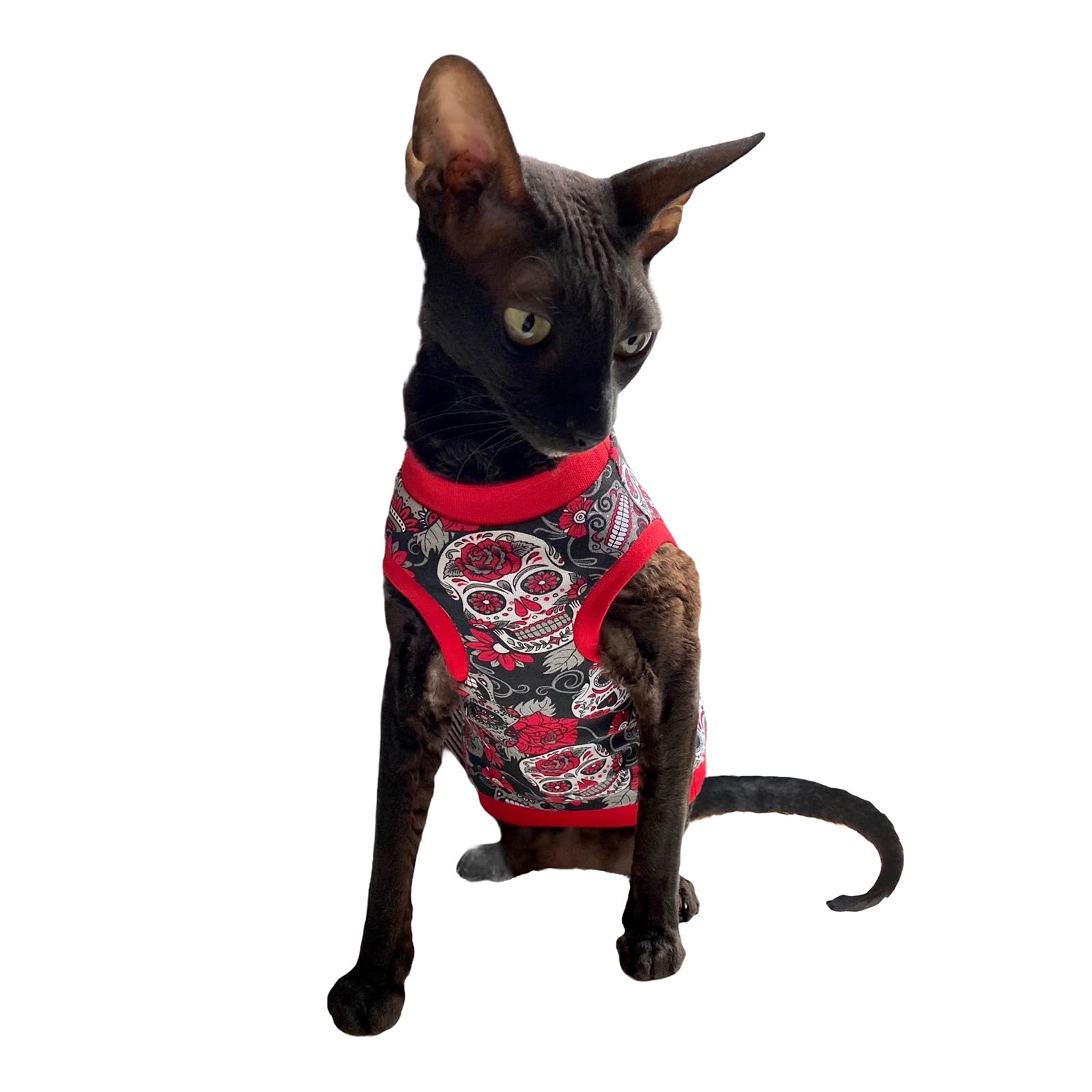 Kotomoda Cat's T-shirt Red Sculls for Sphynx and naked cats (S)
