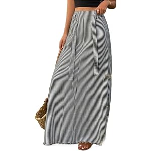 LXXWMxBH Shorts for Women Casual Skorts Loose Business Beach Waist Tie Slim Striped Denim Skirt